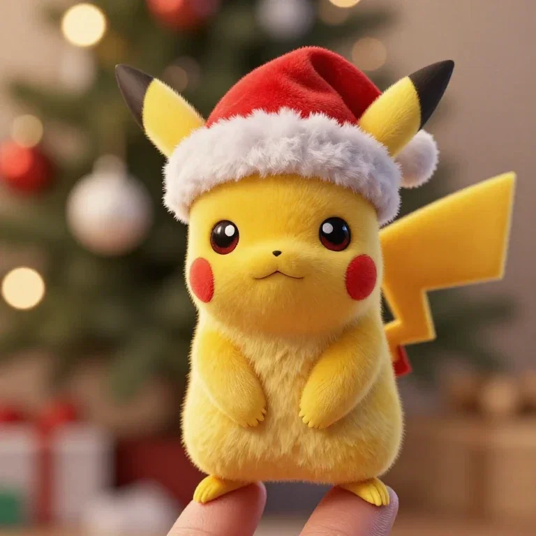 pikachu on finger macro christmas