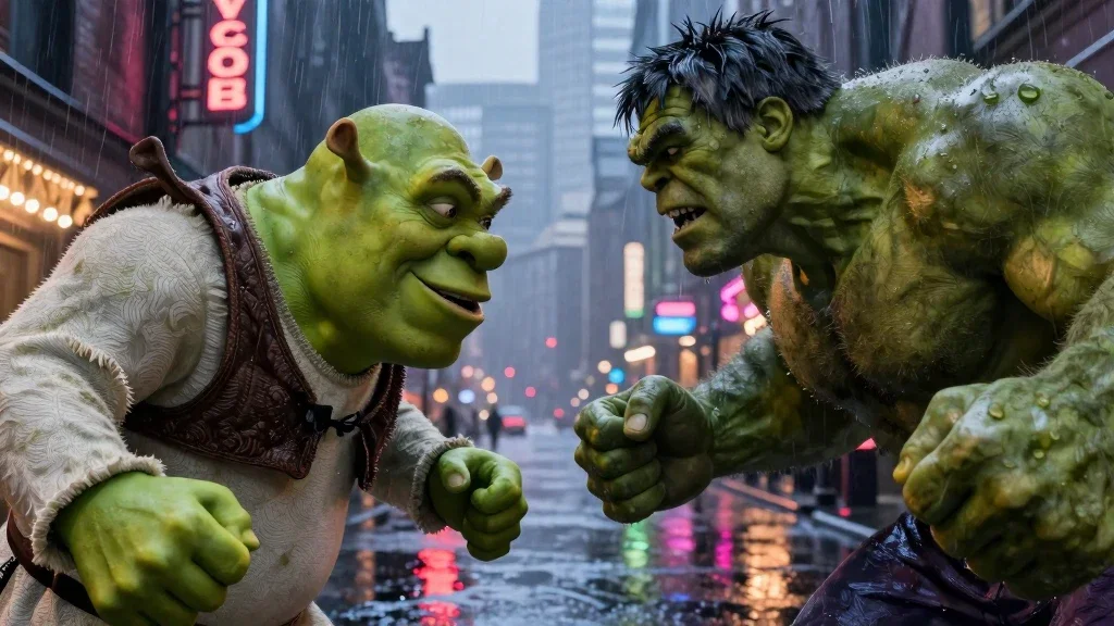shrek hulk battle gotham neon