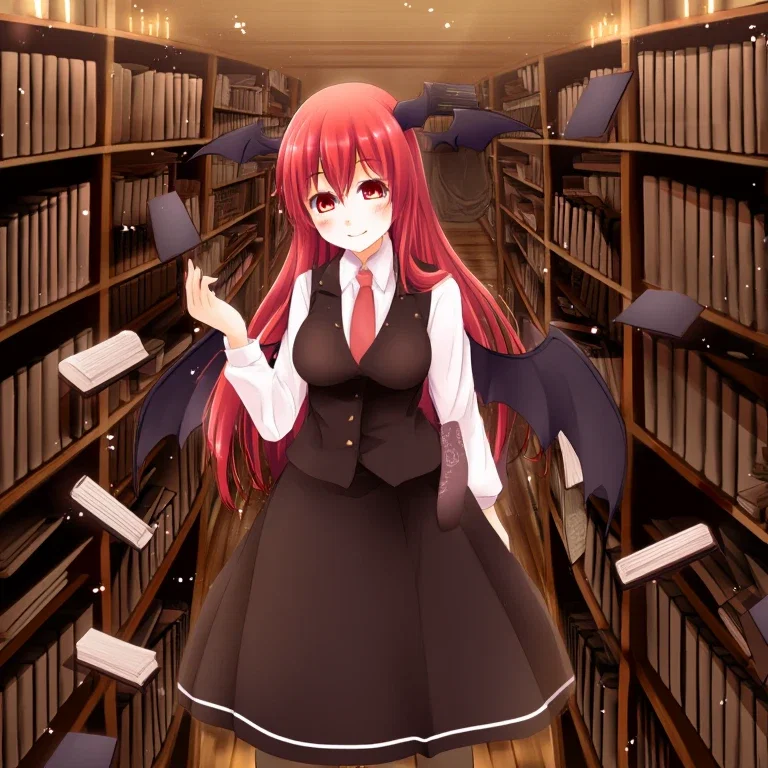 koakuma cute devil girl in library