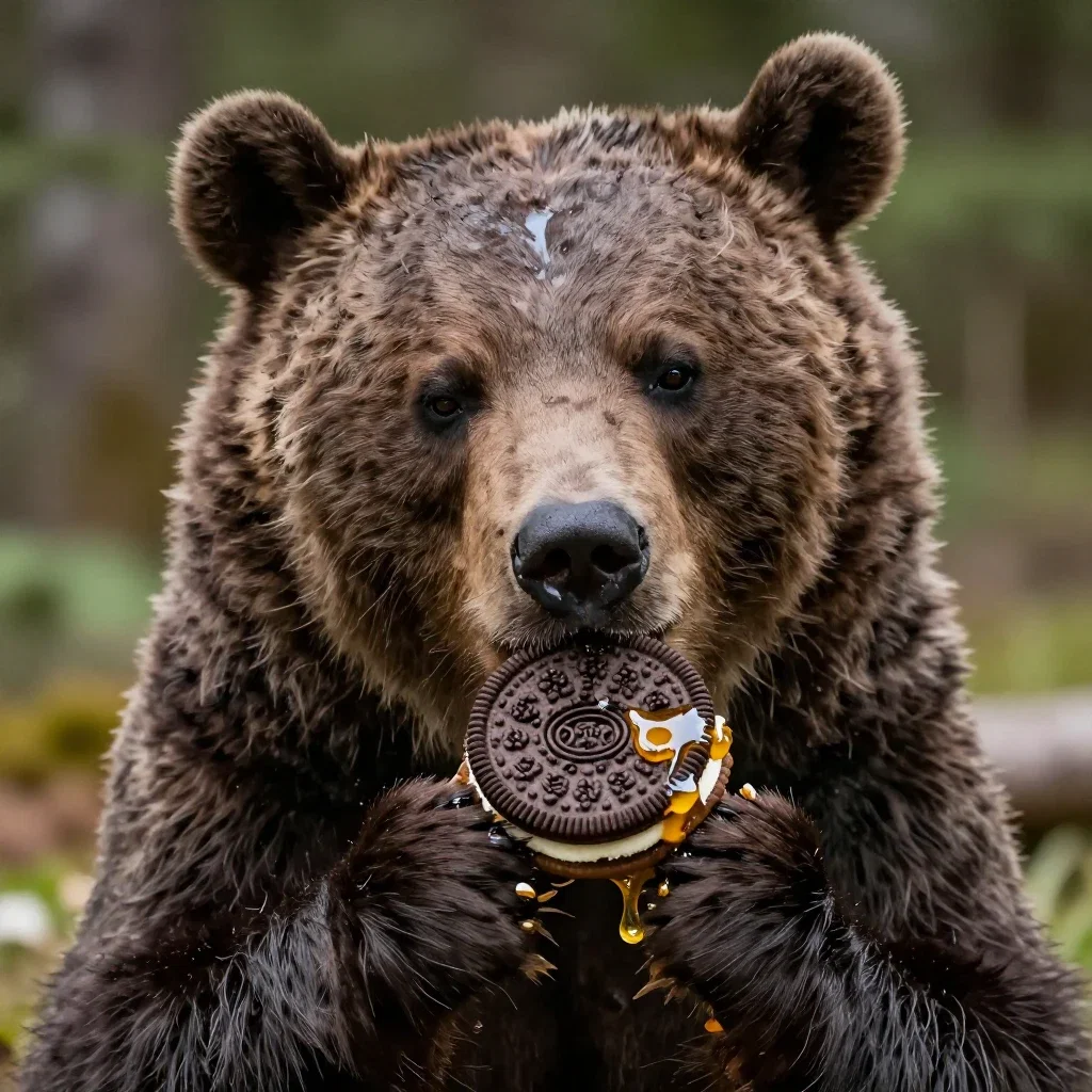 bear eating honey oreo forest