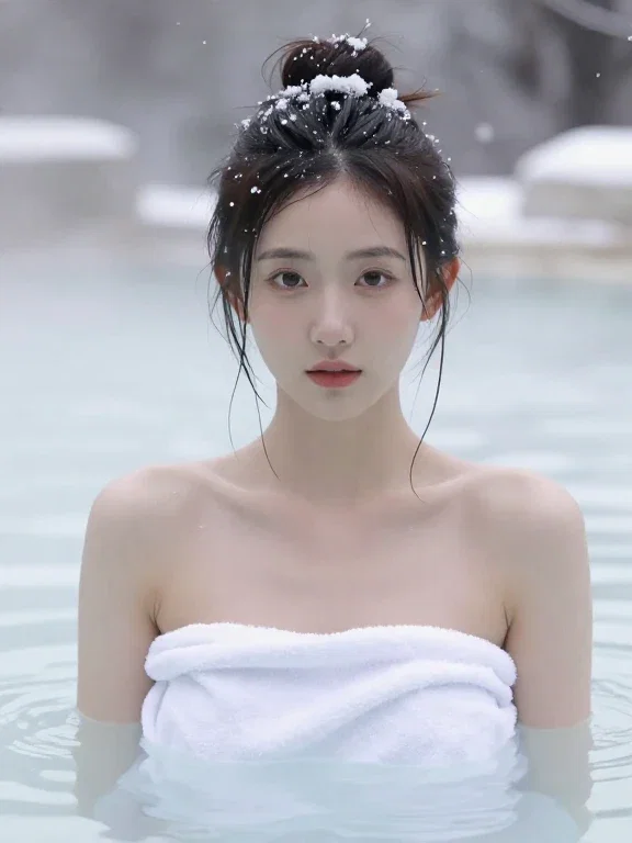 cute girl in hot spring