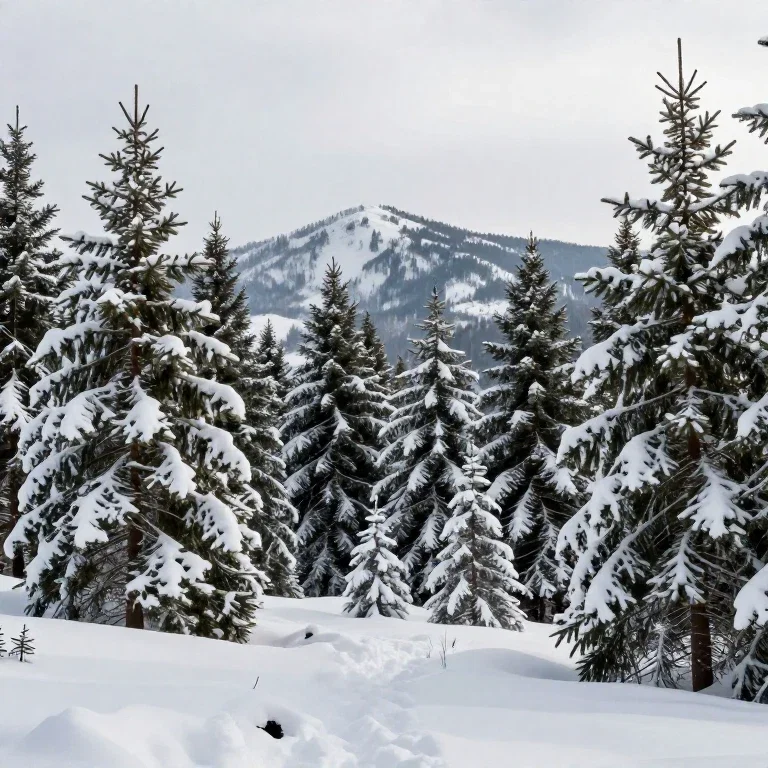 snow covered pine forest panorama