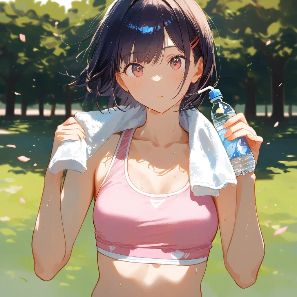 anime girl sports bra wiping sweat