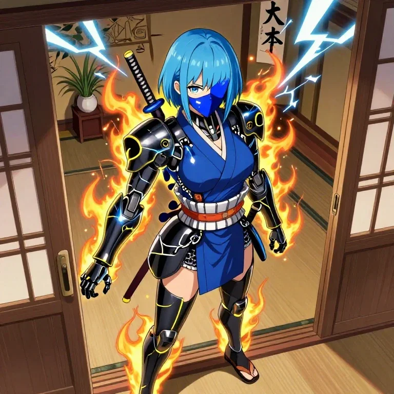 samurai robot flames lightning water