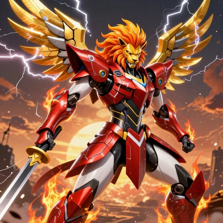 samurai robot warrior with lion helmet