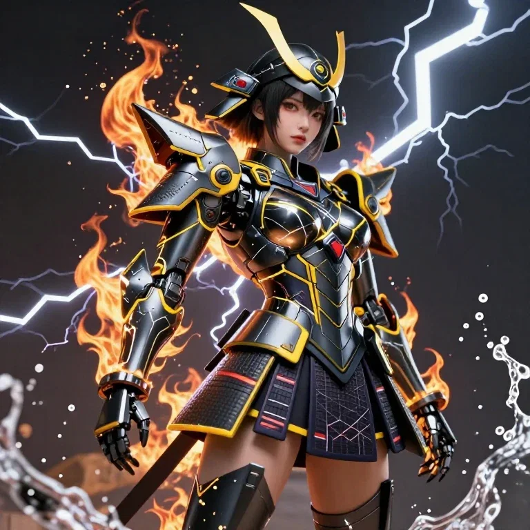 futuristic samurai robot in elements