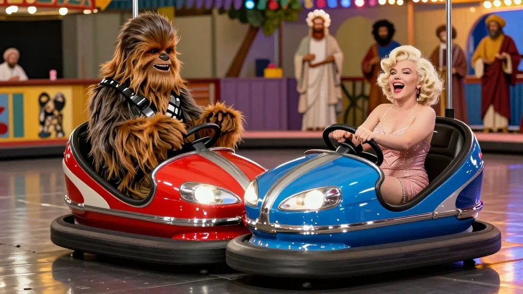 chewbacca marilyn monroe bumper car collision