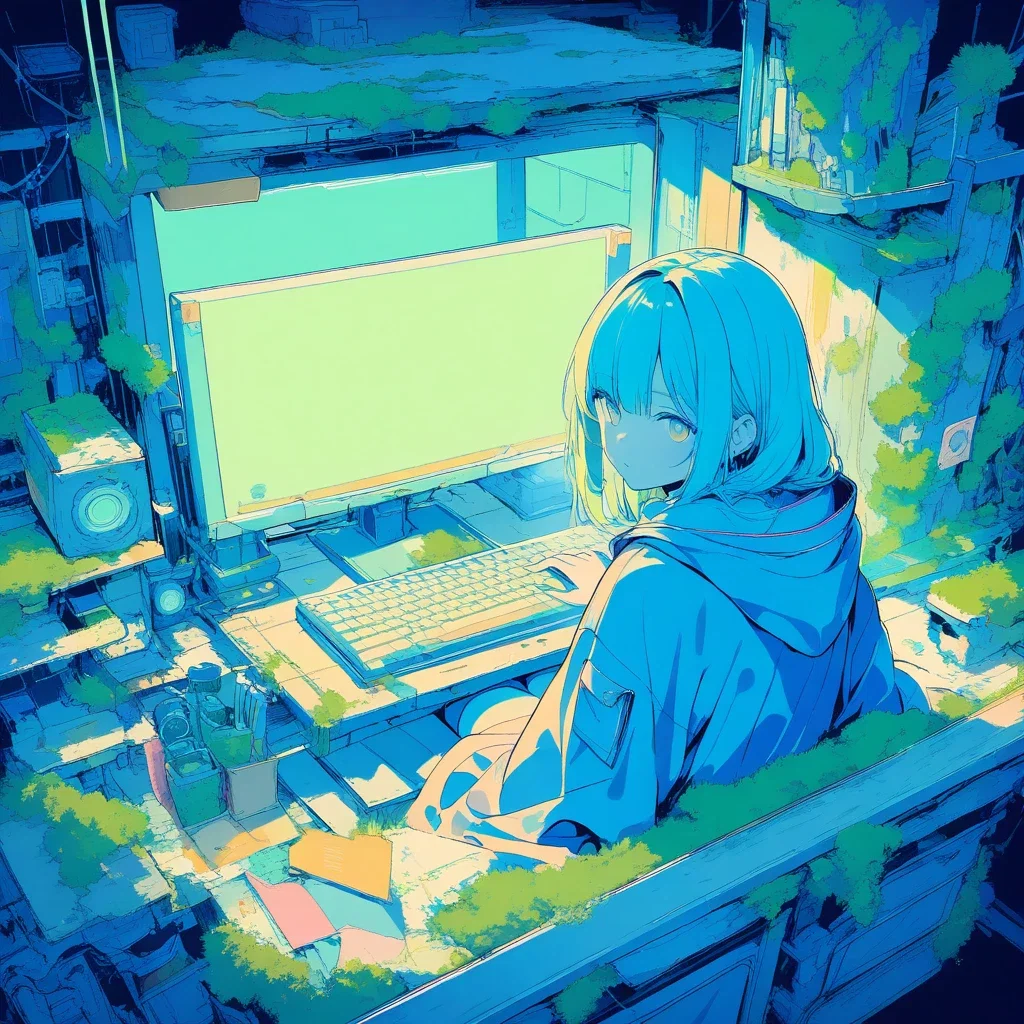 computer in decayed moss study