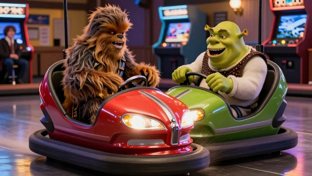 chewbacca shrek bumper car collision