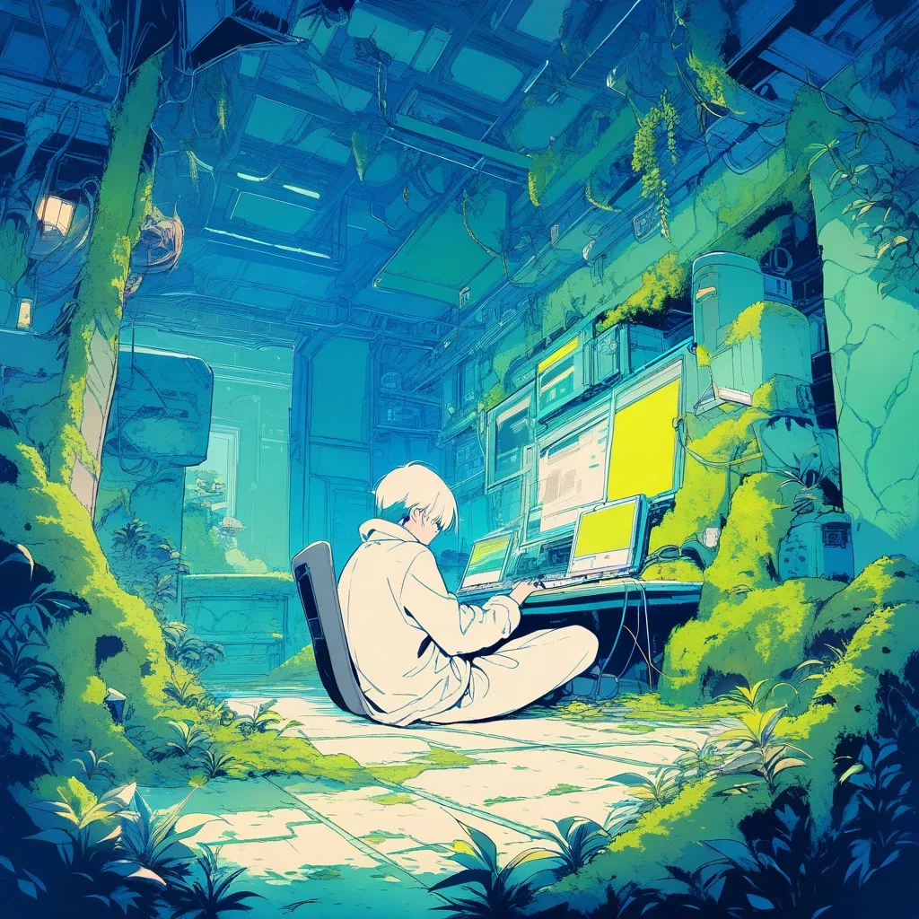 man operating computer in moss study