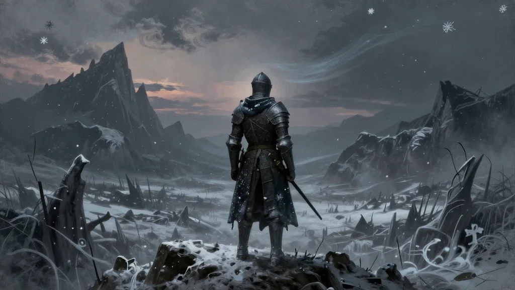 gothic fantasy knight in snow