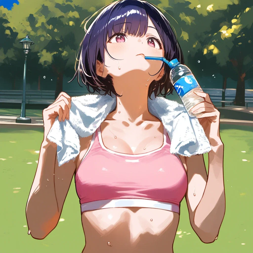 shizuka mikazuki drinking water in park