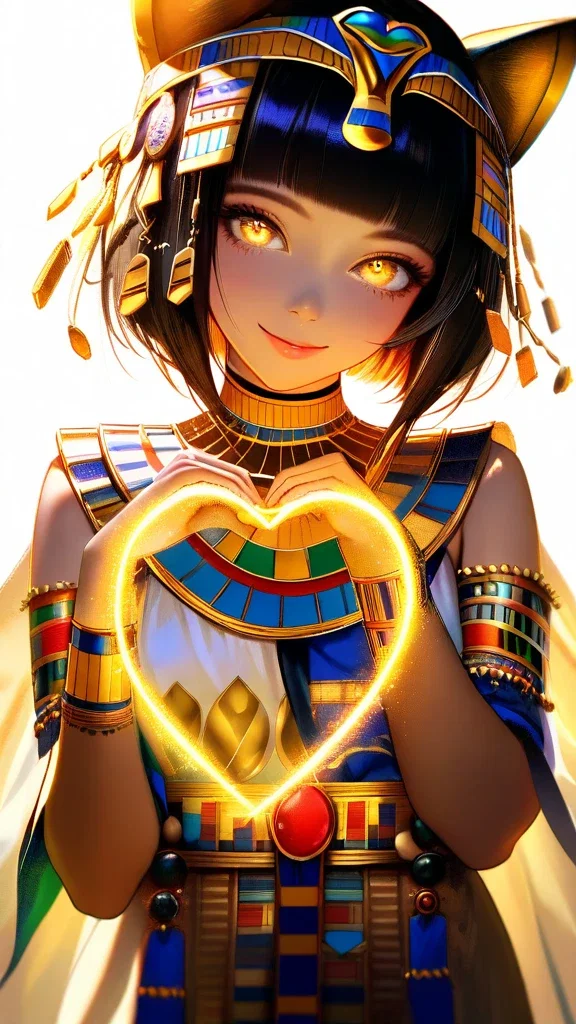 photorealistic bastet glowing eyes smile