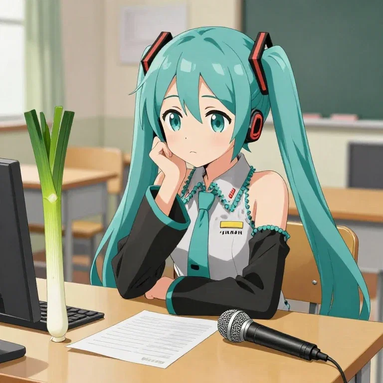 miku hesitates leek or microphone