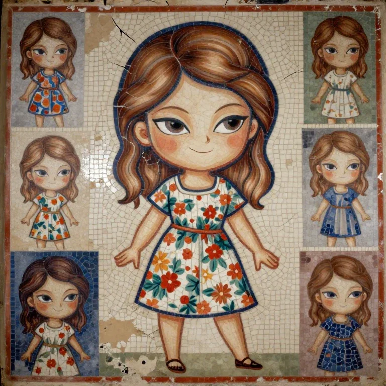 chibi byzantine woman mosaic background