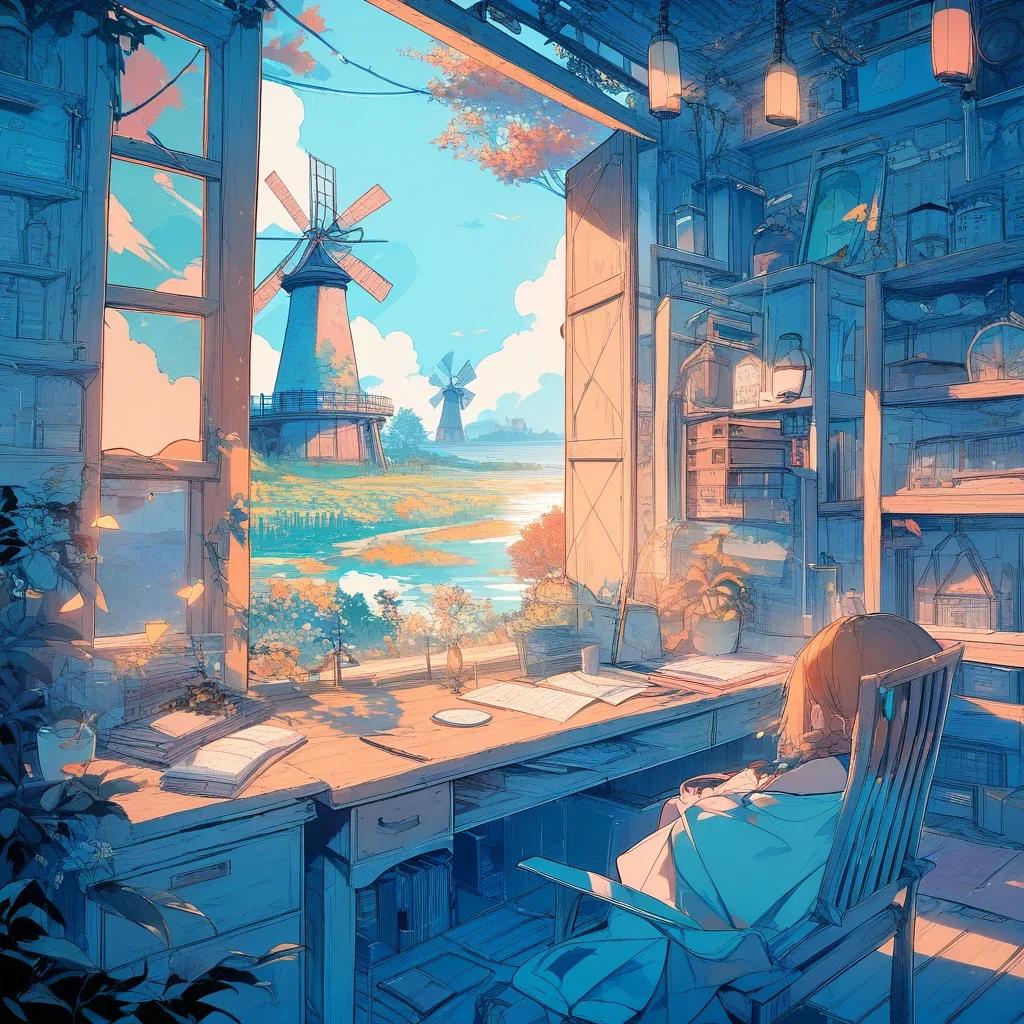 decayed mossy study windmill art