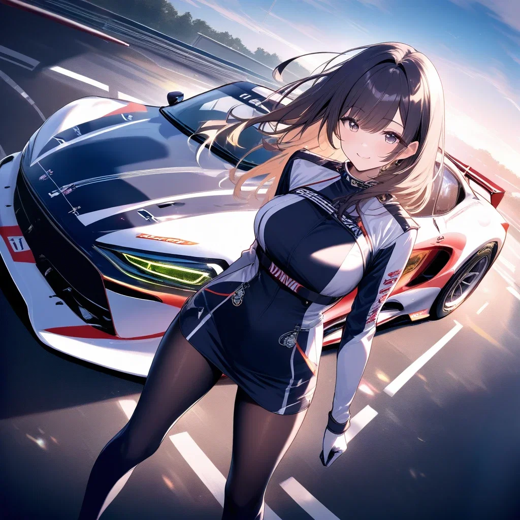 woman standing in front of a race car
