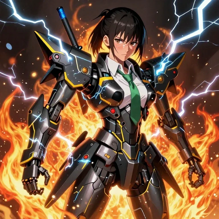 samurai robot flames lightning water