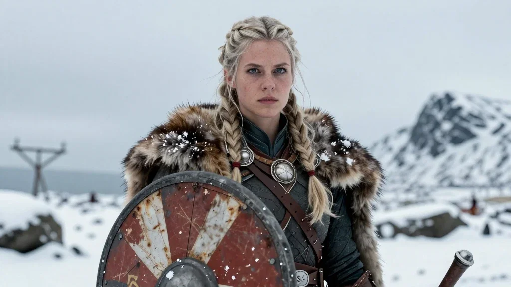 lagertha shieldmaiden determined battle nordic