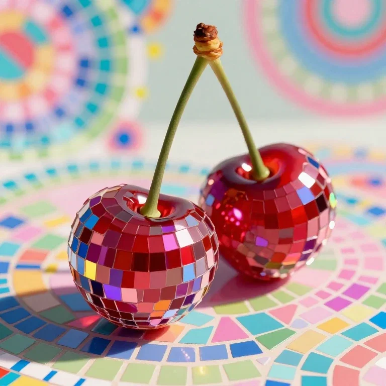 vibrant disco cherries glossy textures