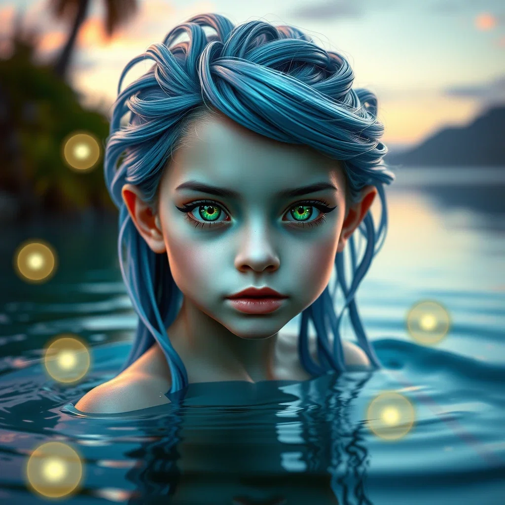 water nymph rising from lake