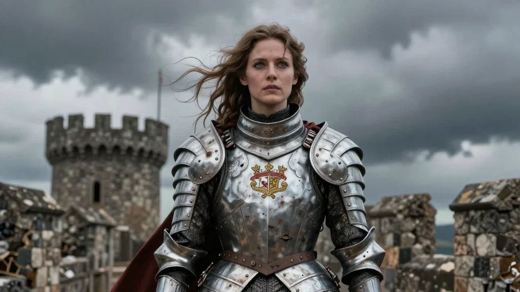 queen on castle battlement armor