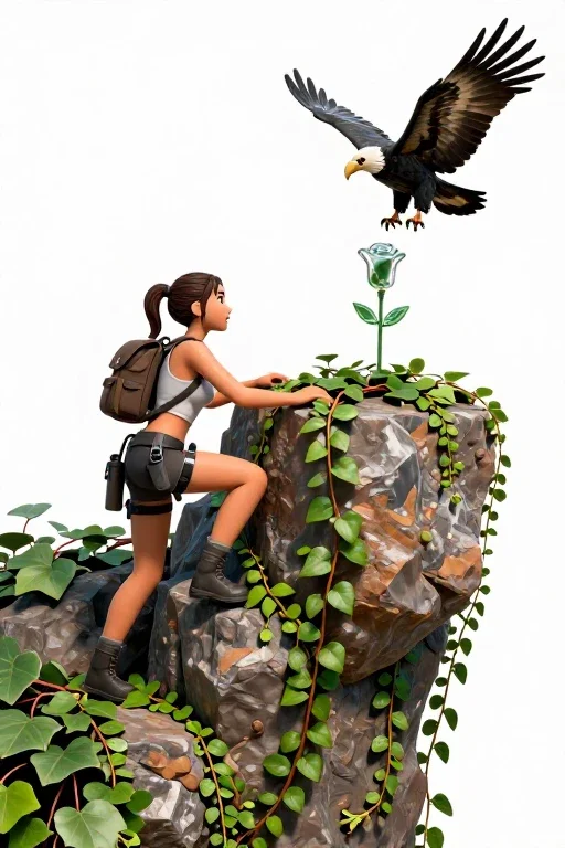 lara croft climbs ivy cliff