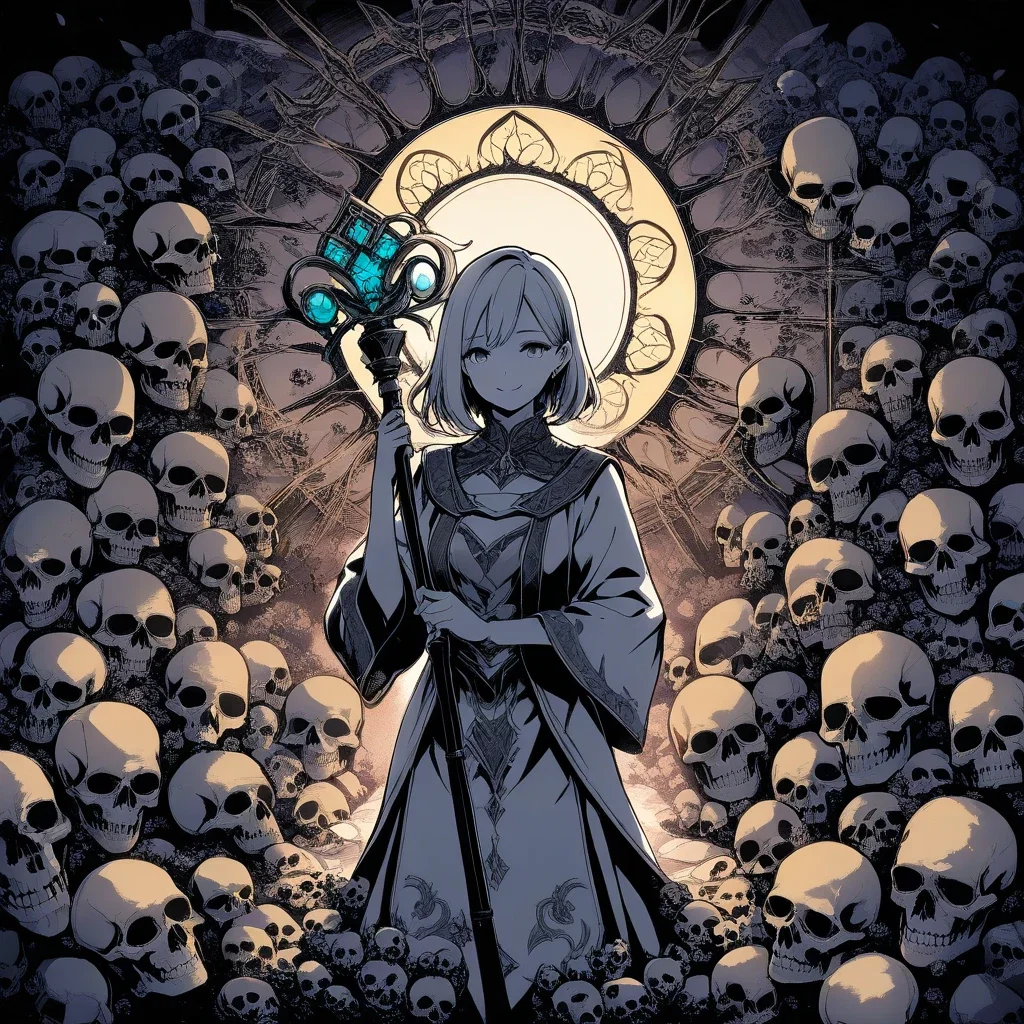 female cleric healing magic skulls