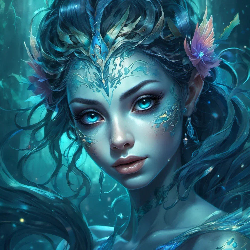 detailed fantasy nymph underwater art