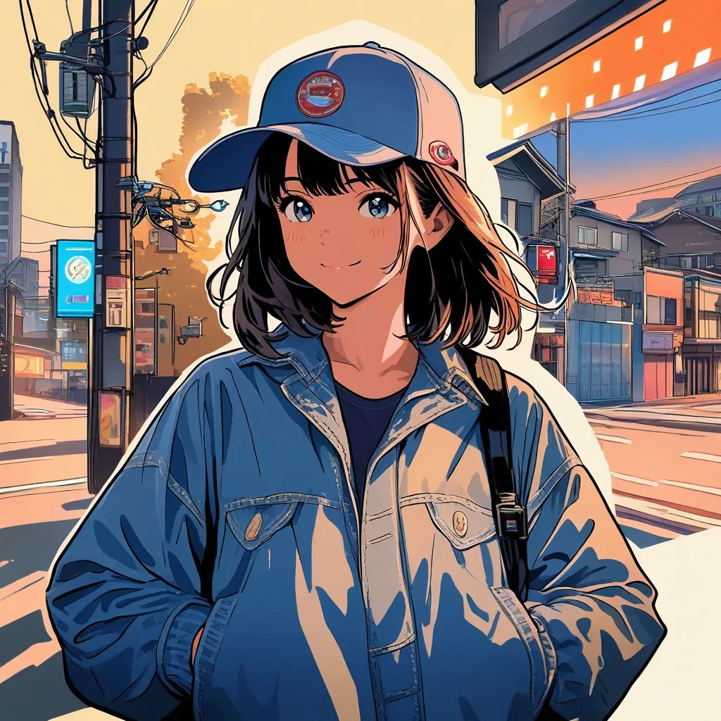 cute girl at street corner in american comics style