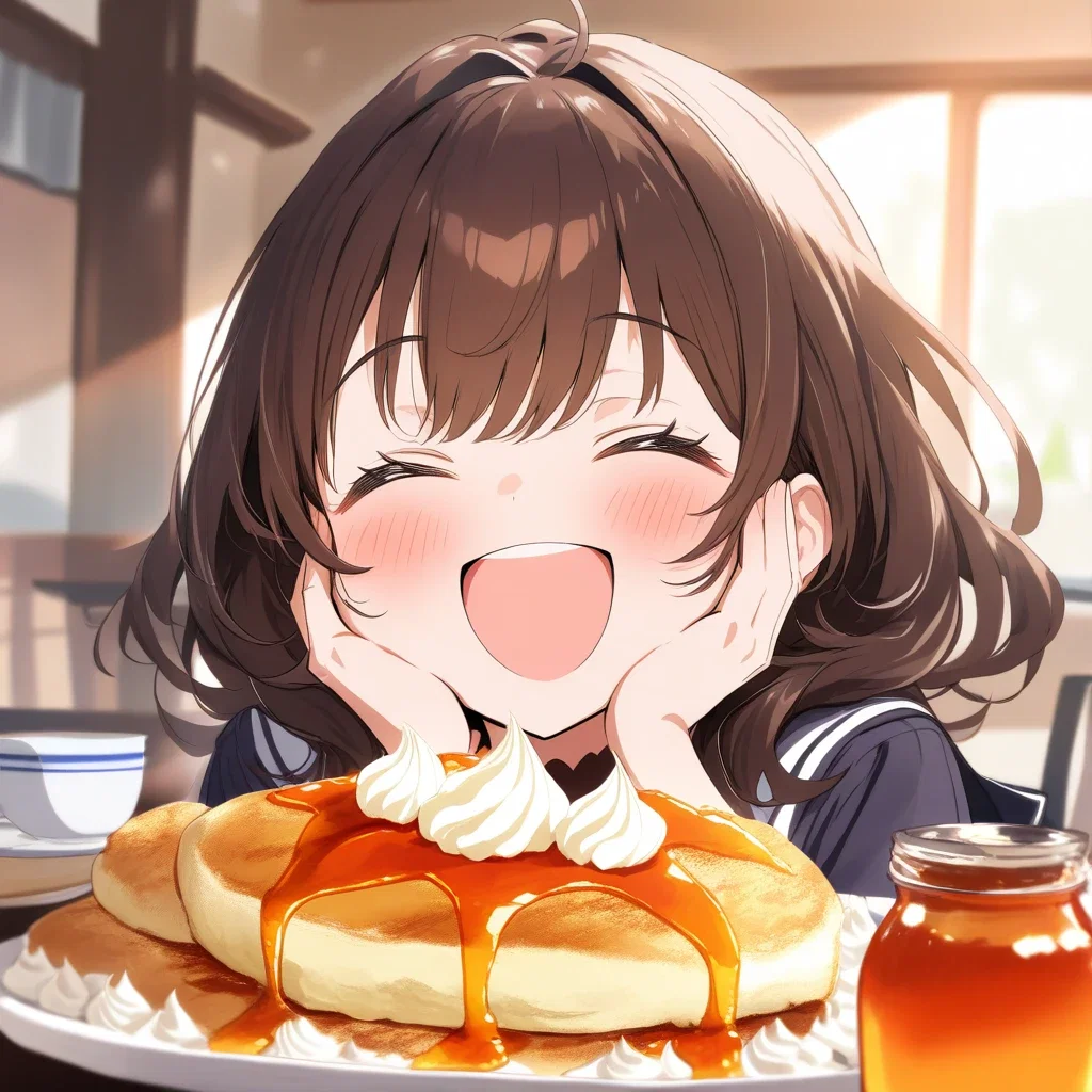 high school girl enjoying pancakes