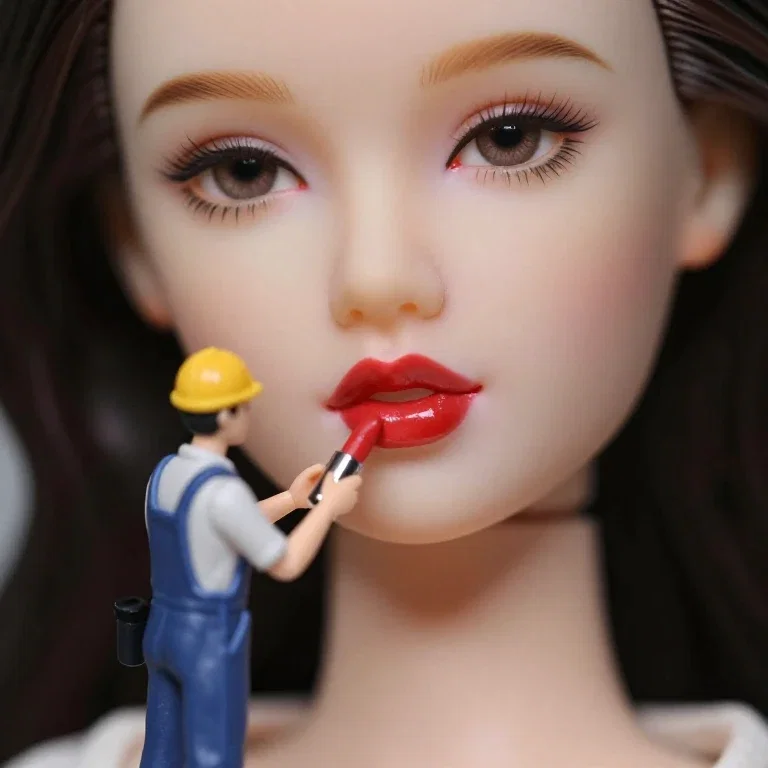 doll face with lipstick worker