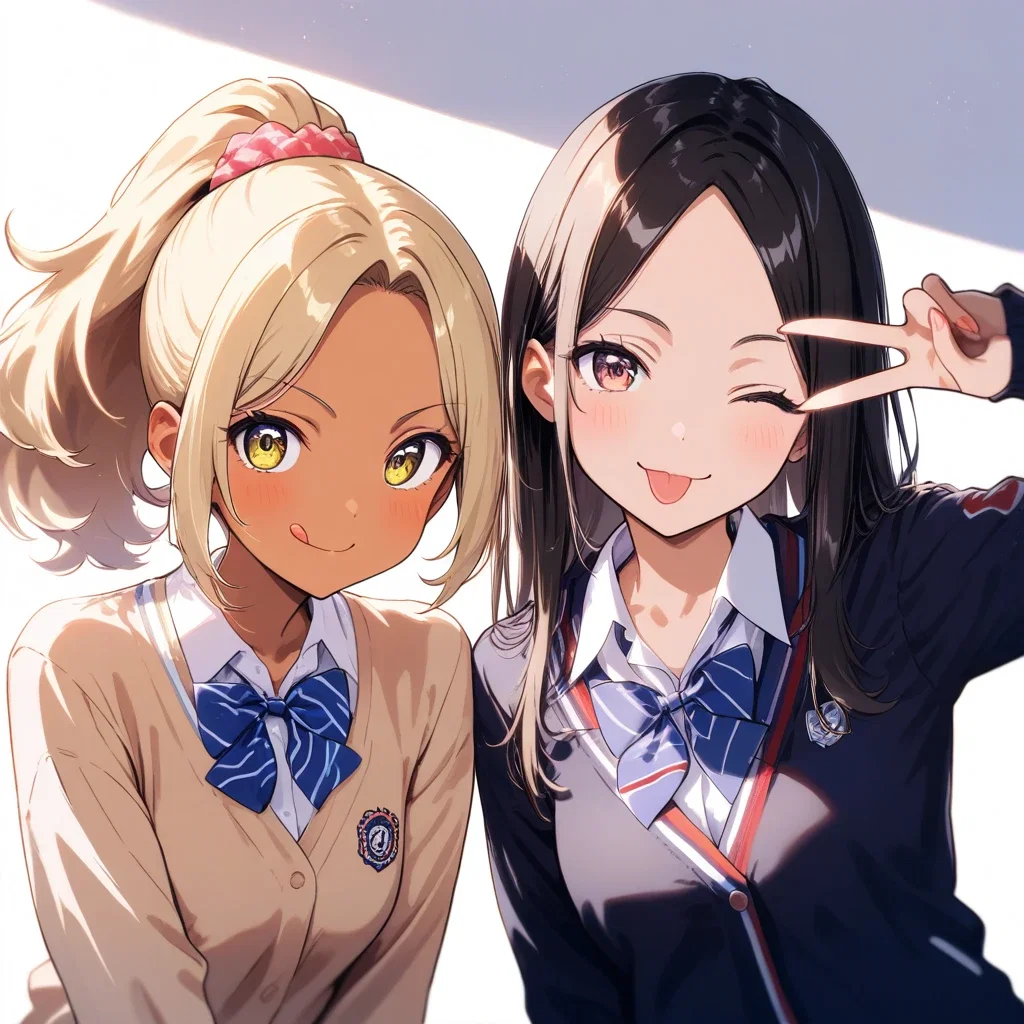 two girls in shibuya smiling