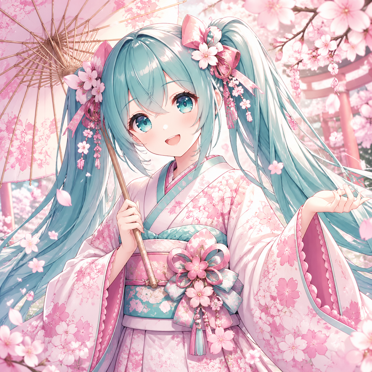 hatsune miku in pretty sakura kimono