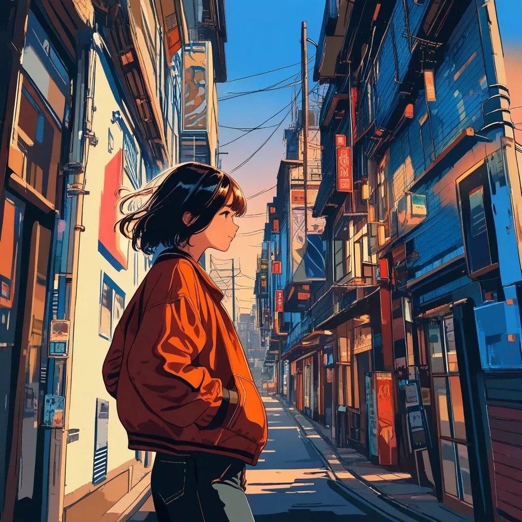 cute girl at street corner comic style