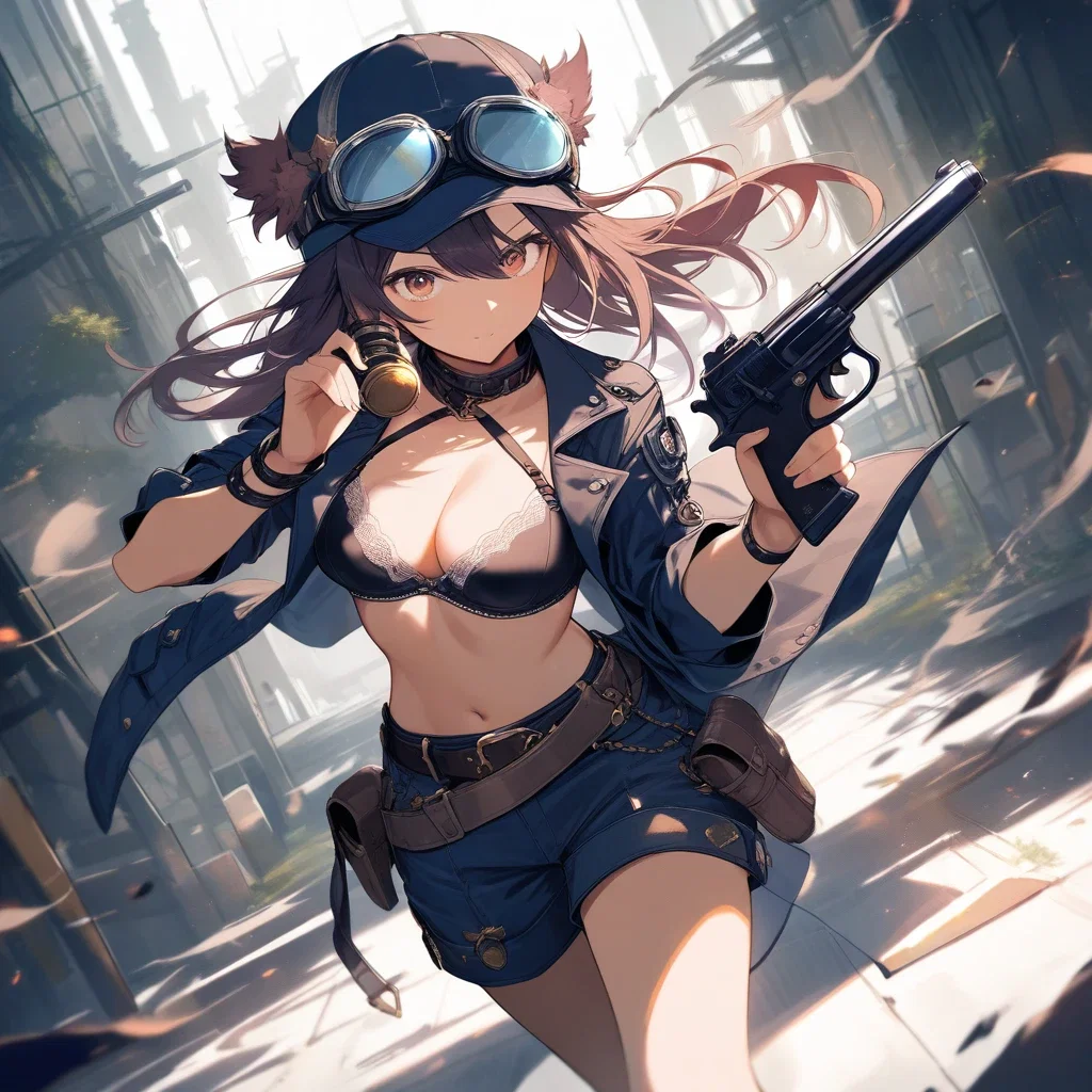 artistic woman holding pistol