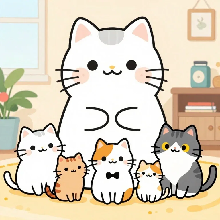 cat in manga style with family