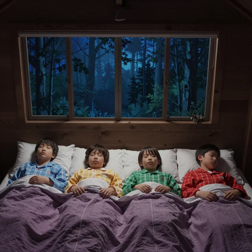 japanese brothers sleeping in cabin