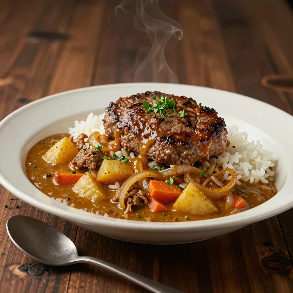curry rice with hamburger steak