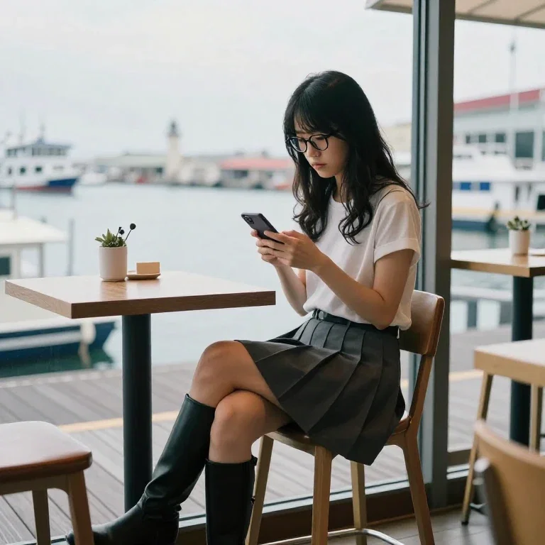 cafe harbor view japanese woman
