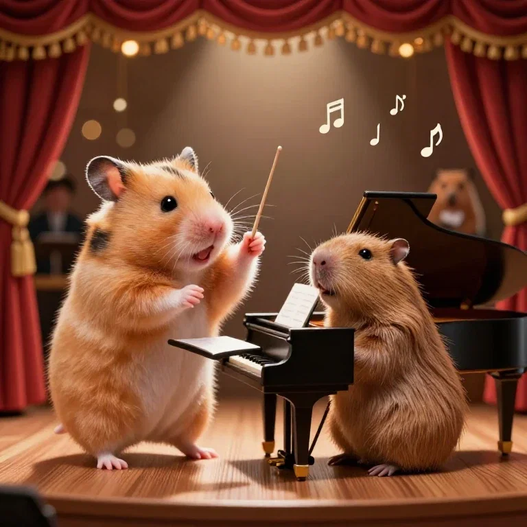 hamster conductor capybara piano orchestra