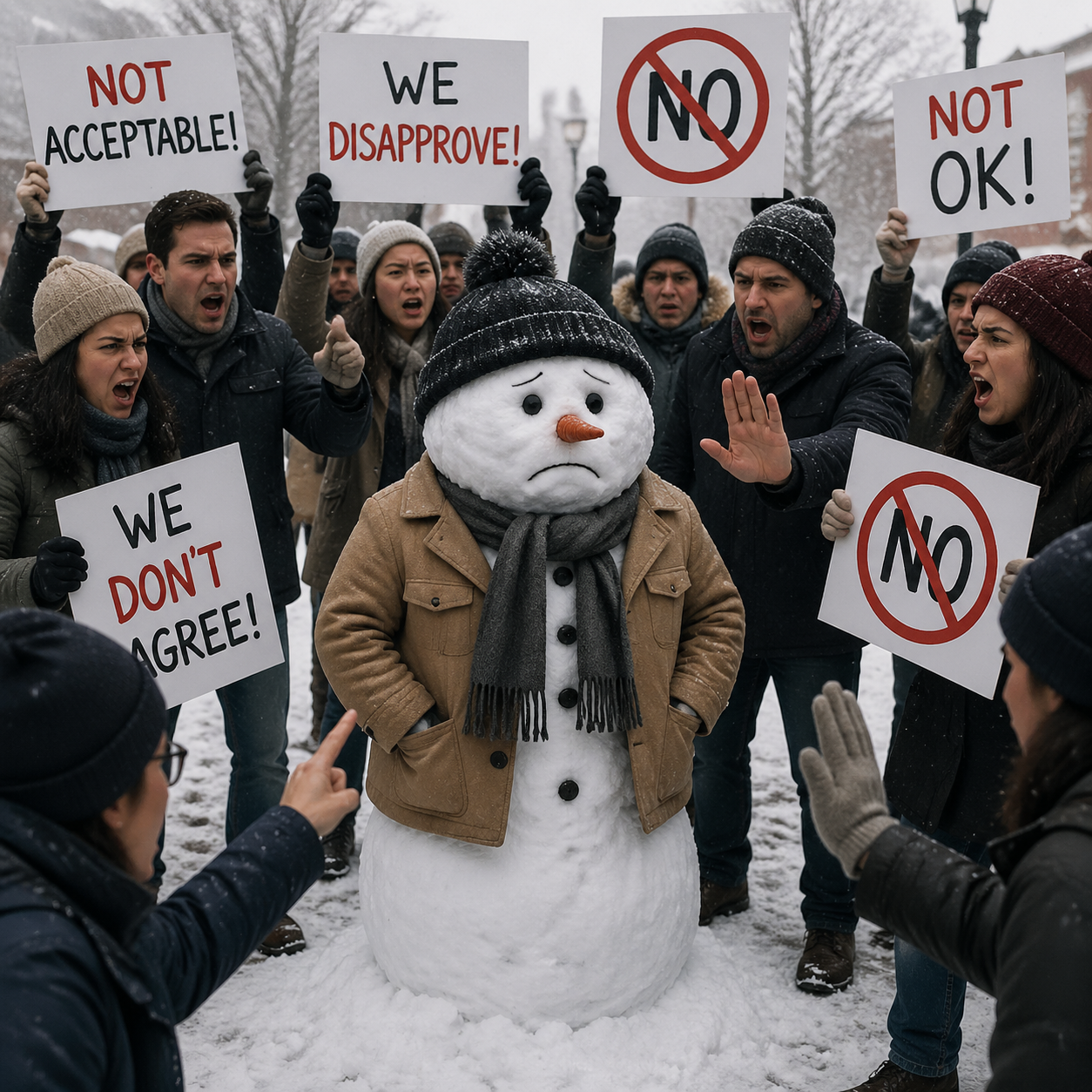 snowman in clothes sparks protest