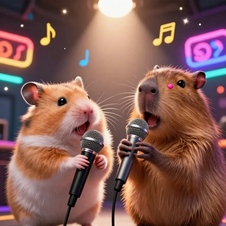 hamster and capybara singing karaoke