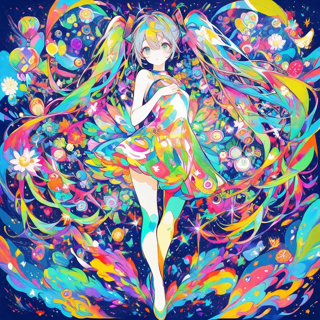 draw hatsune miku colorful