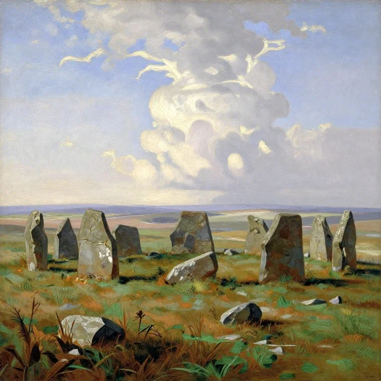 stone circle steppe oil painting 19th century