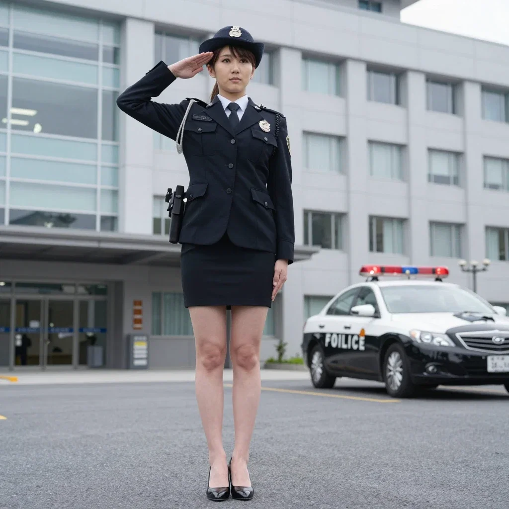 japanese female police officer saluting