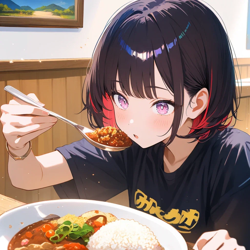girl eating curry rice restaurant