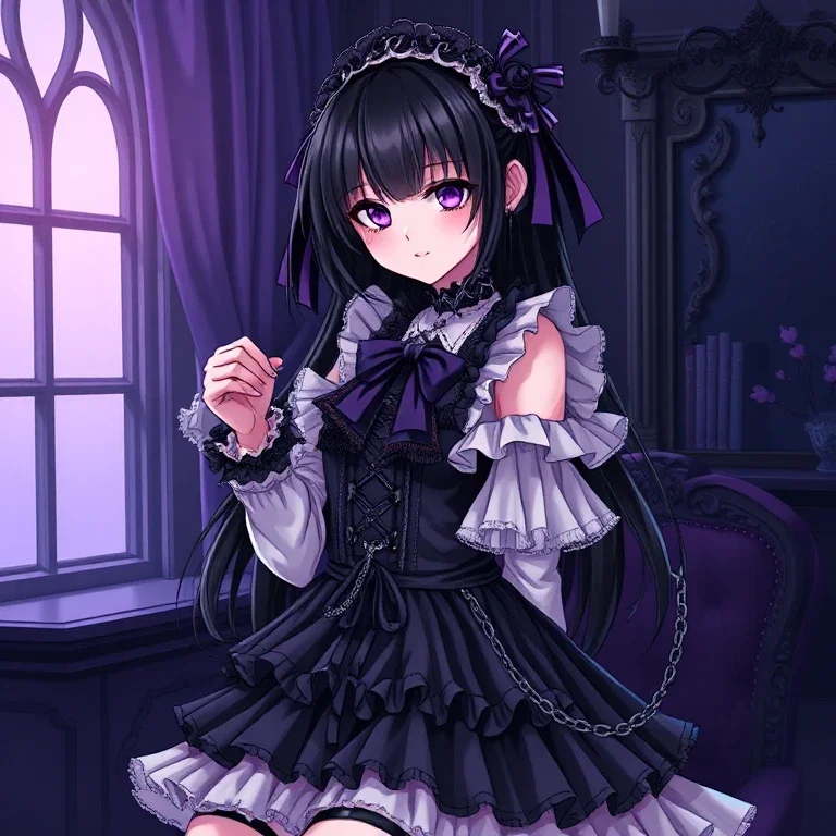 gothic lolita girl in dark room