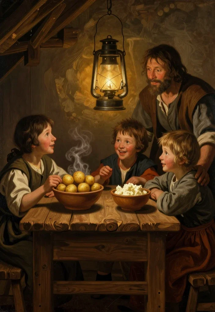 renaissance peasant family dinner lantern