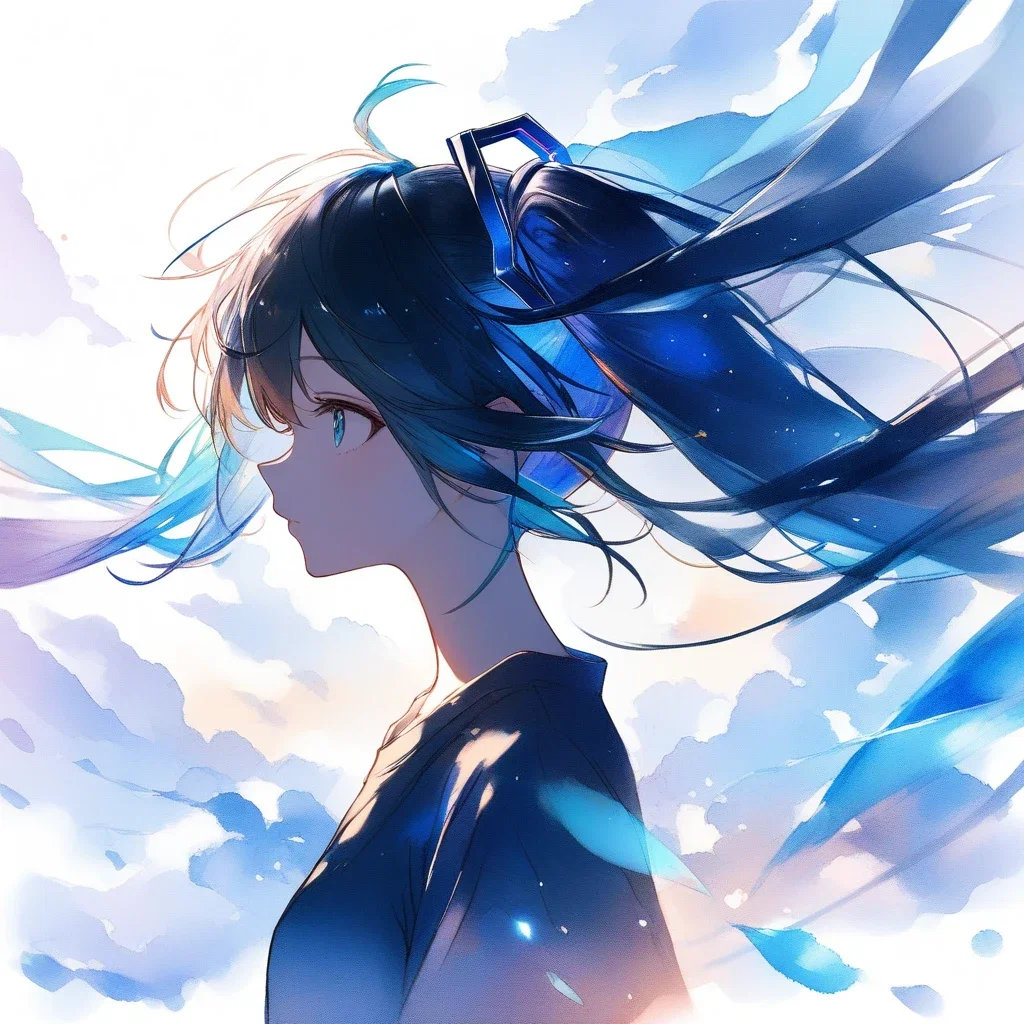 watercolor hatsune miku dramatic backlight